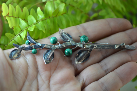 Brosa argint vintage, model Ramura de maslin [2]