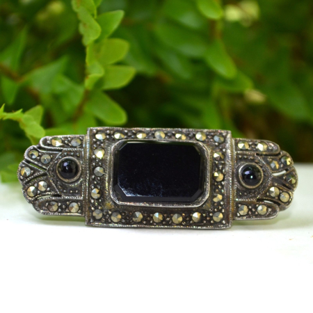 Brosa argint vintage, onix si marcasite [3]
