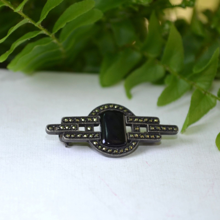 Brosa argint vintage, onix si marcasite, Art Deco style A Vintage Collection [3]