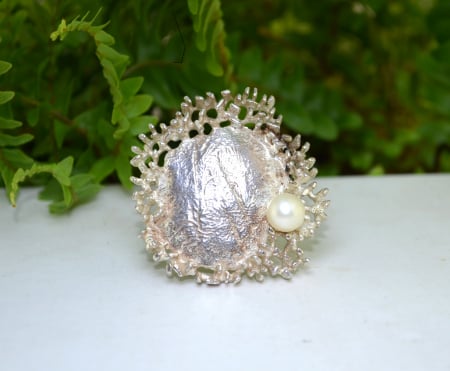 Brosa argint vintage, perla, design scandinav [3]