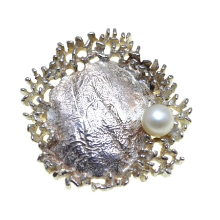 Brose argint - Brosa argint vintage, perla, design scandinav