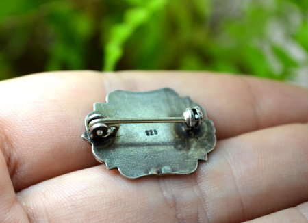 Brosa argint vintage, safir natural design minimalist art deco [2]