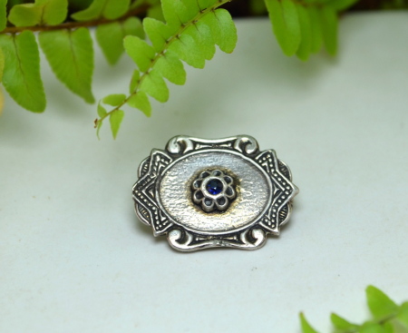 Brosa argint vintage, safir natural design minimalist art deco [3]