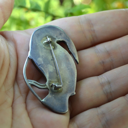Brosa argint vintage, Tucan, onix si abalone [2]