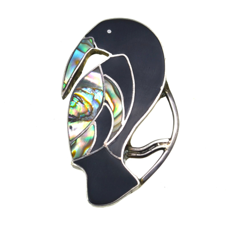 Brose argint - Brosa argint vintage, Tucan, onix si abalone