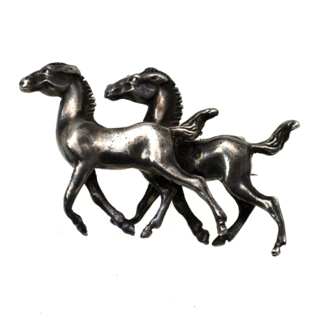 Brose argint - Brosa din argint masiv vintage, model "Horses"