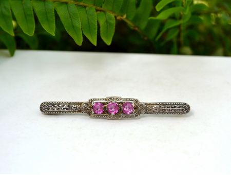 Brosa din argint veche art deco decorata Pink Crystal [3]