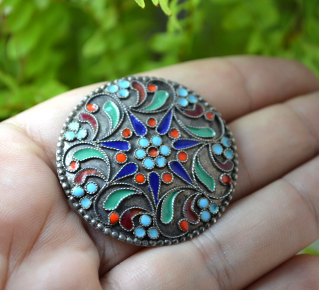 Brosa din argint vintage, emailare cloisonne, Rusia [1]