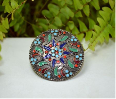 Brosa din argint vintage, emailare cloisonne, Rusia [3]