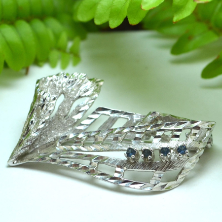 Brosa din argint vintage, rodiata, cristale Sapphire CZ [3]