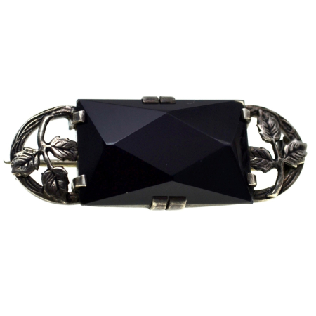 Brose argint - Brosa edwardiana argint french jet black glass art nouveau