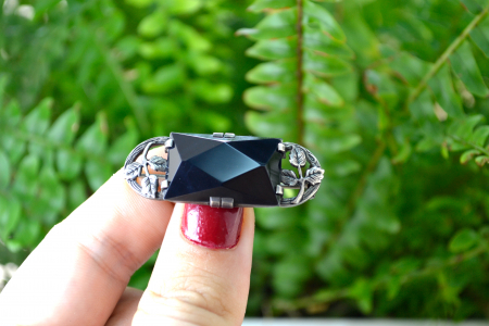 Brosa edwardiana argint french jet black glass art nouveau [1]