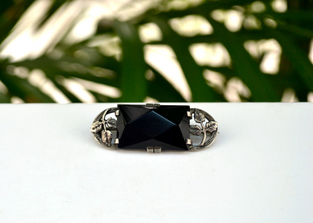 Brosa edwardiana argint french jet black glass art nouveau [3]