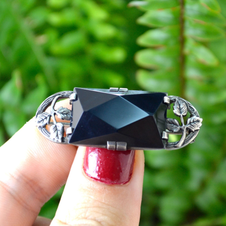 Brosa edwardiana argint french jet black glass art nouveau [1]