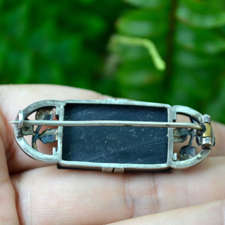 Brosa edwardiana argint french jet black glass art nouveau [2]