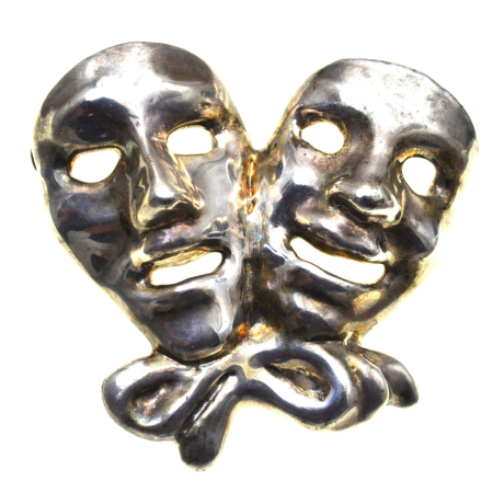 REDUCERI - Brosa argint imensa, model "Masti de teatru"