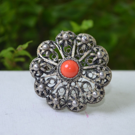 Brosa-pandant argint vintage filigran cu coral rosu A Vintage Collection [3]