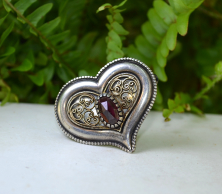 Brosa-pandant argint vintage, granat si filigran [3]