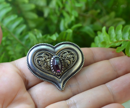 Brosa-pandant argint vintage, granat si filigran [1]