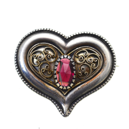 Pietre semipretioase si pretioase - Brosa-pandant argint vintage, granat si filigran