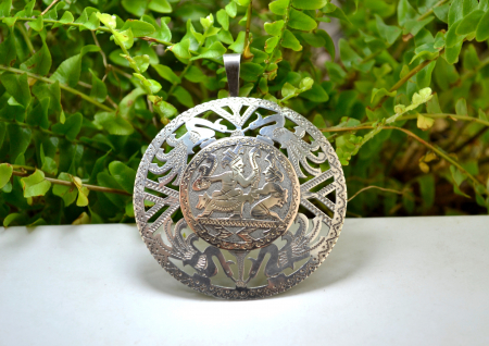 Brosa-pandant argint vintage, model mayas, Guatemala [1]