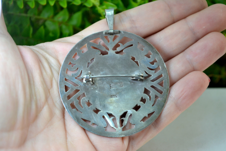 Brosa-pandant argint vintage, model mayas, Guatemala [3]