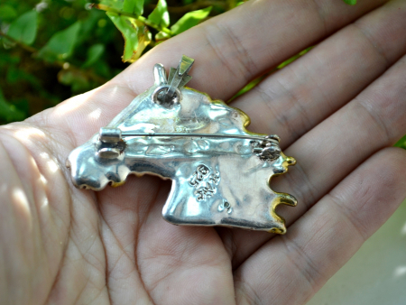 Brosa pandant argint vintage model Cap de cal lucrata manual tehnica elecroform semnata casa bijuterii Israel bat-ami [2]