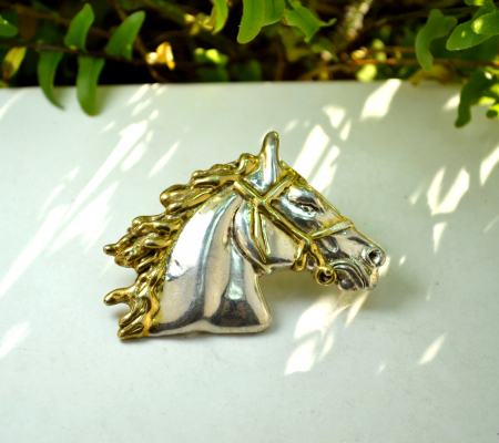 Brosa pandant argint vintage model Cap de cal lucrata manual tehnica elecroform semnata casa bijuterii Israel bat-ami [3]