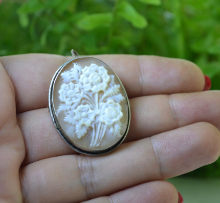 Brosa-pandantiv argint vintage, camee autentica [1]