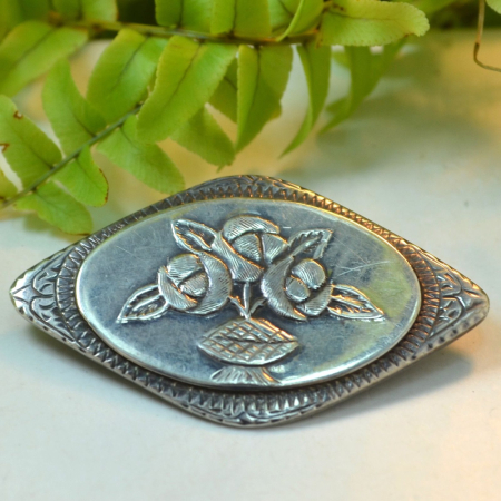 Brosa veche argint, design victorian Trandafiri [3]