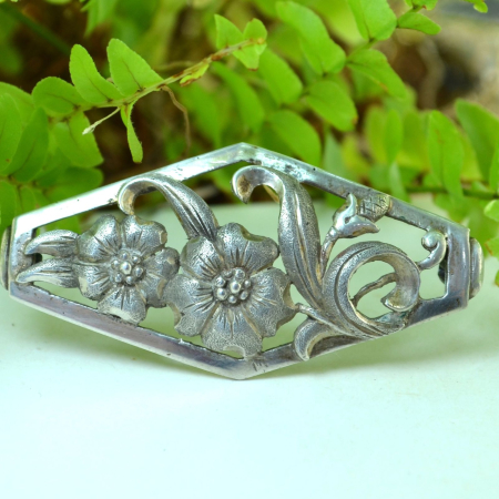Brosa veche din argint, motive floral-vegetale Jugendstil [3]
