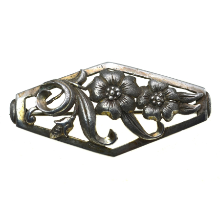 Brose argint - Brosa veche din argint, motive floral-vegetale Jugendstil