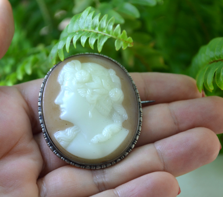 Camee antica victoriana celuloid, cadru argint [1]