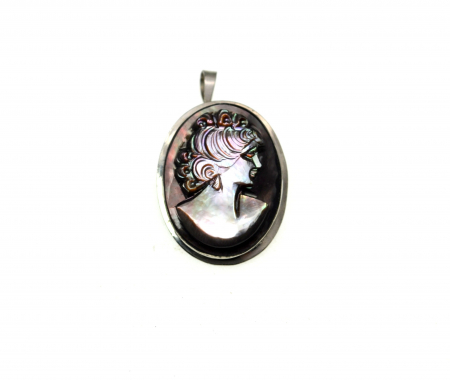 Camee autentica brosa pandantiv argint realizata manual sidef mother of pearl [0]