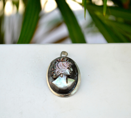 Camee autentica brosa pandantiv argint realizata manual sidef mother of pearl [3]