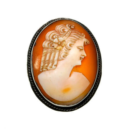 Brose argint - Camee autentica veche, brosa-pandantiv argint