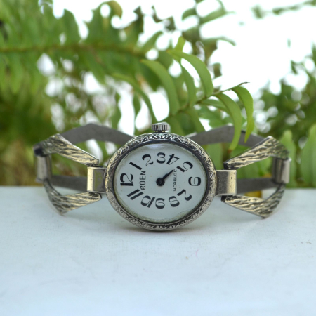 Ceas argint Roen vintage, mecanic, design modernist A Vintage Collection [3]