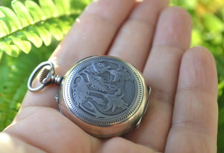 Ceas buzunar antic argint, Art Nouveau [2]