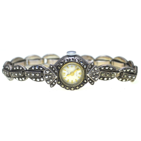 Ceasuri argint - Ceas mecanic AVIA cu bratara din argint si marcasite A Vintage Collection