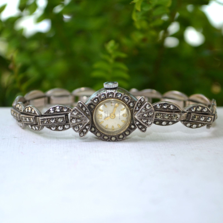Ceas mecanic AVIA cu bratara din argint si marcasite A Vintage Collection [4]