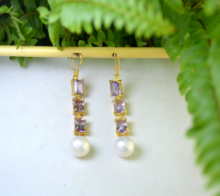 Cercei argint aurit, ametiste Lavanda si perle naturale [3]