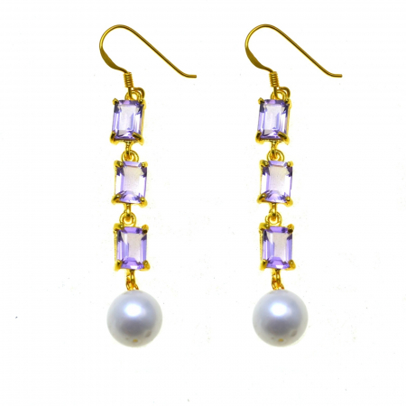 Perle naturale - Cercei argint aurit, ametiste Lavanda si perle naturale