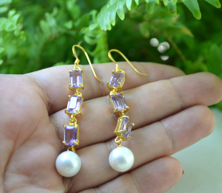 Cercei argint aurit, ametiste Lavanda si perle naturale [1]
