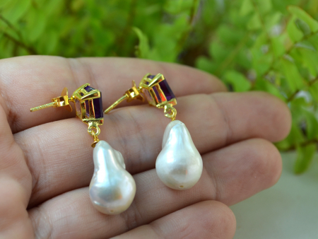 Cercei argint aurit, ametiste si perle naturale Baroque [2]