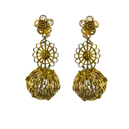 Cercei argint - Cercei argint aurit antic Tambourine, Filipine