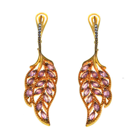 REDUCERI - Cercei argint aurit cu turmaline roz si Cubic zirconia A Vintage Collection