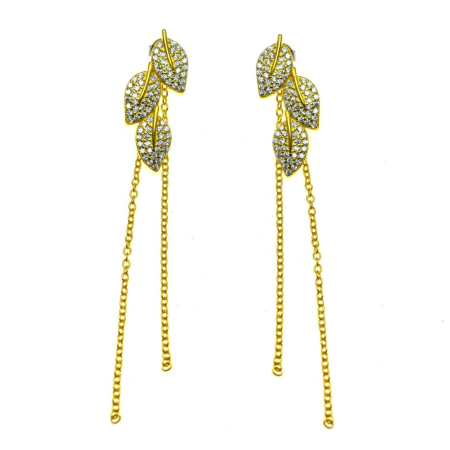 Cercei argint - Cercei argint aurit lungi, model Frunze