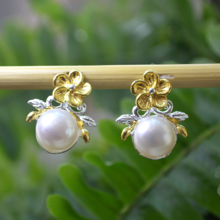 Cercei argint aurit, perle naturale, design floral A Vintage Collection [3]