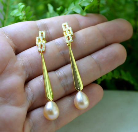 Cercei argint aurit, perle naturale roz [1]