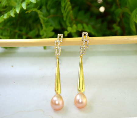Cercei argint aurit, perle naturale roz [3]